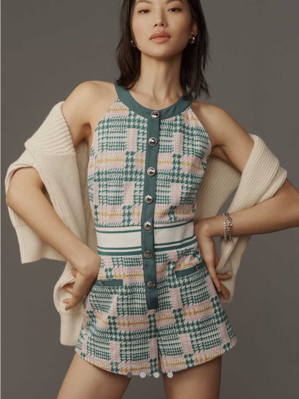 NWT Maeve Anthropologie Green Plaid Romper Small